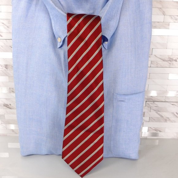CRICKET Men's Red Wine Gray Striped Necktie 100% Silk Classic Modern Business